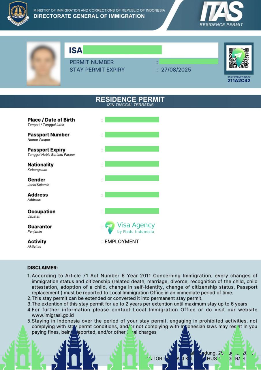 Indonesia Work ITAS E23-E27 Categories