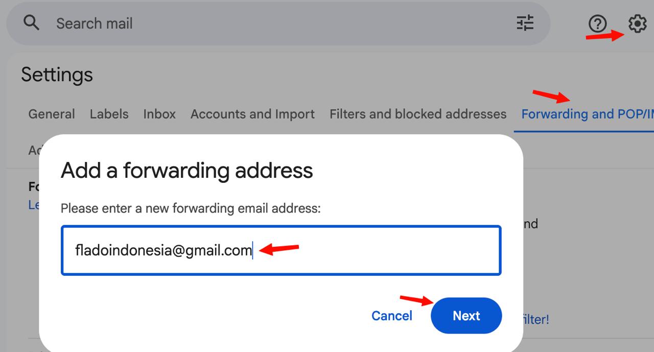 Gmail forwarding settings