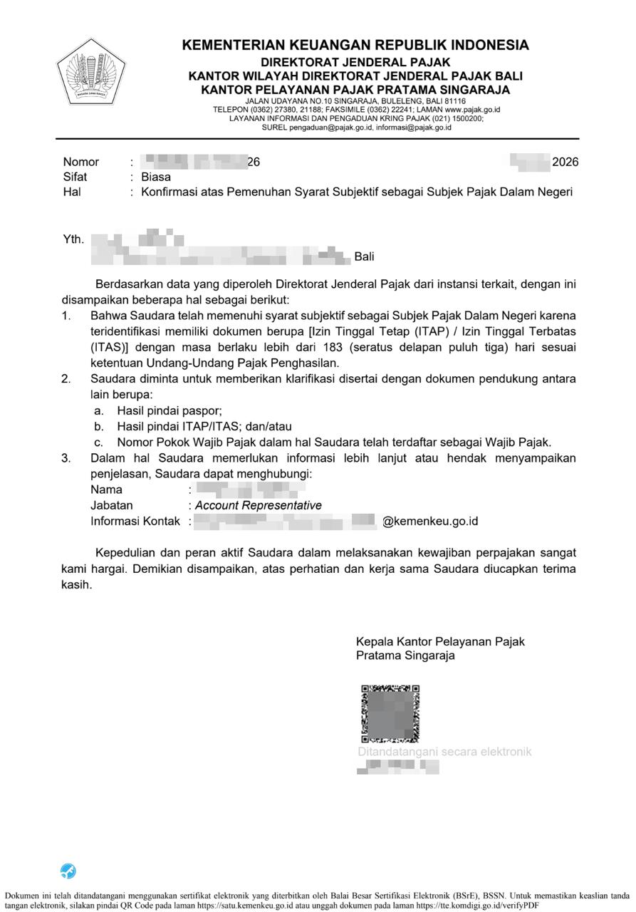 Example of requested clarification and documents for Indonesian tax residency review